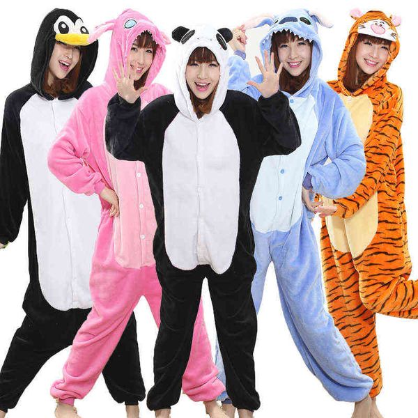 Panda Kigurumi Onesie Yetişkin Gençler Kadınlar Pijama Pijama Komik Flanel Sıcak Yumuşak Pijama Genel Onepiece Tulum 211109