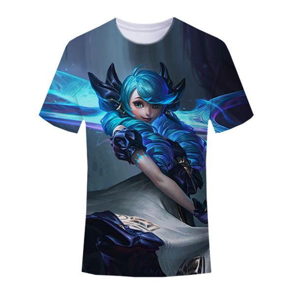 

2021 game t-shirt lol league of legends beautiful girl pattern 3d printing t-shirt men and women casual o-neck street casual loose fashion h, White;black