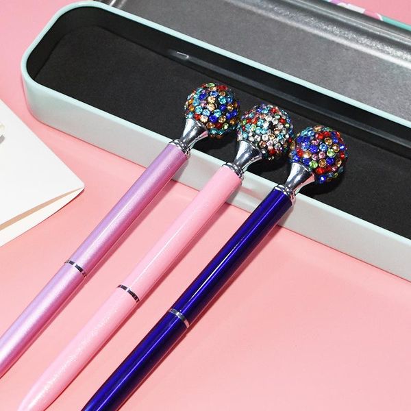 

ballpoint pens stationery explosions colorful big diamond girl cute pen 0.5mm advertising gift luxury crystal office school supply, Blue;orange