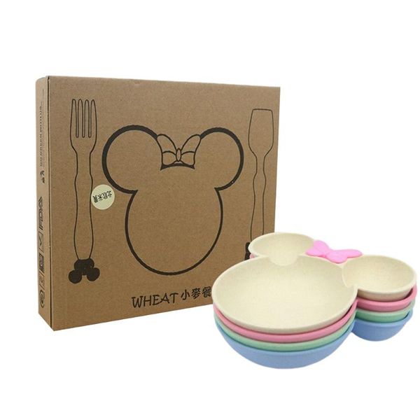 

dinnerware sets wheat straw kids tableware 3 dinner plate kindergarten children cartoon cutlery dish set+utensil case