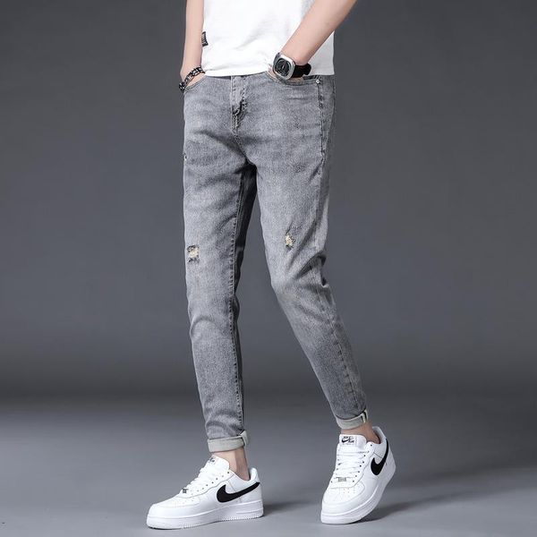 

men's jeans 2021 spring and autumn slim fit skinny korean style trendy fashion casual brand stretch trousers, Blue