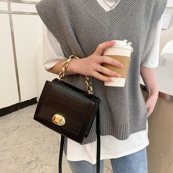 

pu leather crocodile pattern ladies small square crossbody bag handbags elegant fashion flap shoulder messenger bags for women l