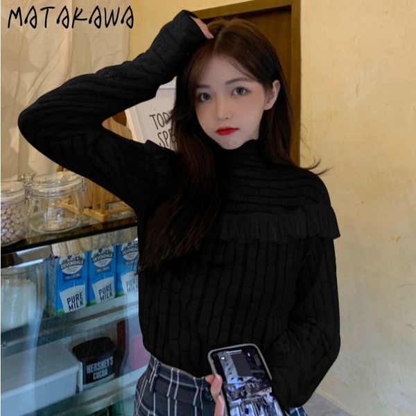 

matakawa spring fashion korean pure color women blouses chiffon turtleneck blusas lantern sleeves lace ladies shirt 210513, White