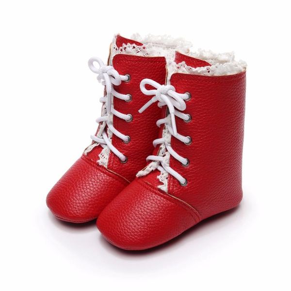 

first walkers handmade infant baby girls lace high boots soft sole pu leather casual fashion anti-slip booties