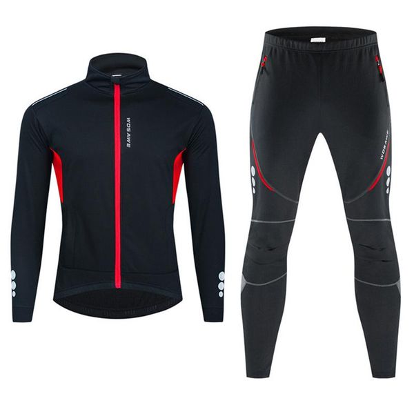 

racing sets autumn and winter cycling sports suit fashion contrast color zipper high-neck fleece cold windproof warm outdoor jackets, Black;blue