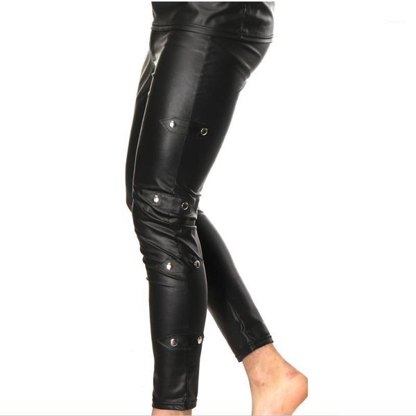 

men faux leather pu pencil rivet pants casual leggings slim fit tight zipper erotic lingerie club wear men's, Black