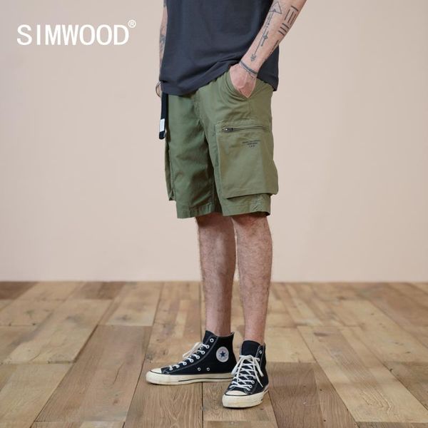 

men's shorts simwood 2021 summer oversize vintage cargo plus size 100% cotton multi-pockets hip hop streetwear clothes, White;black