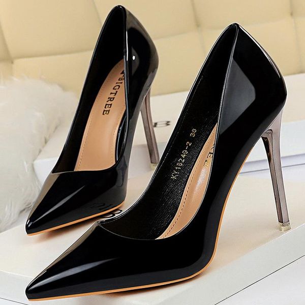 

dress shoes woman pumps patent leather high heels stiletto black women .5 cm party classic plus size 35-43