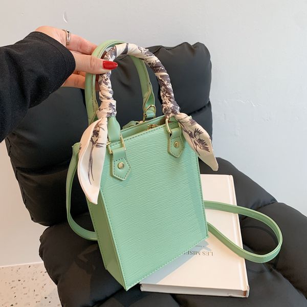 

handbag silk scarf portable solid color texture small bag women's 2021 fashion summer shoulder foreign style messenger tote