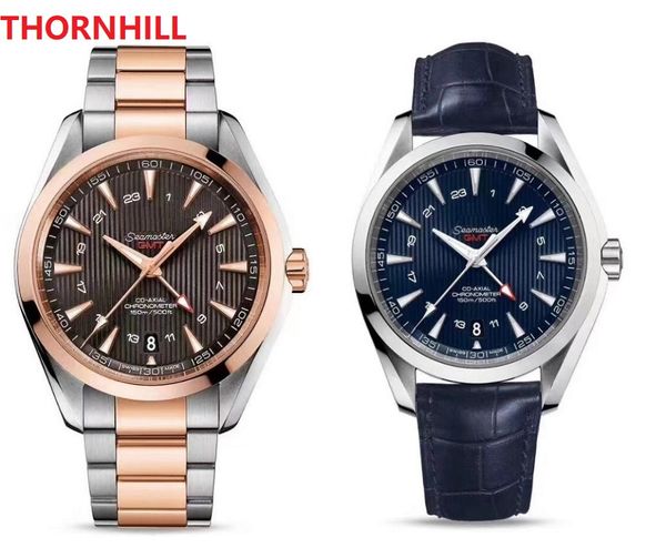 

mens gmt four-pins working watches fully automatic mechanical watch 43mm montre de luxe genuine leather 316l stainless steel super luminous, Slivery;brown