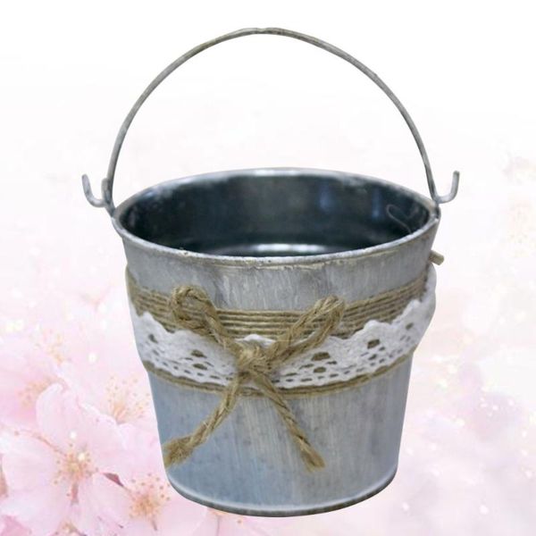 

iron flower bucket vintage plants pot holder for shop (white) planters & pots