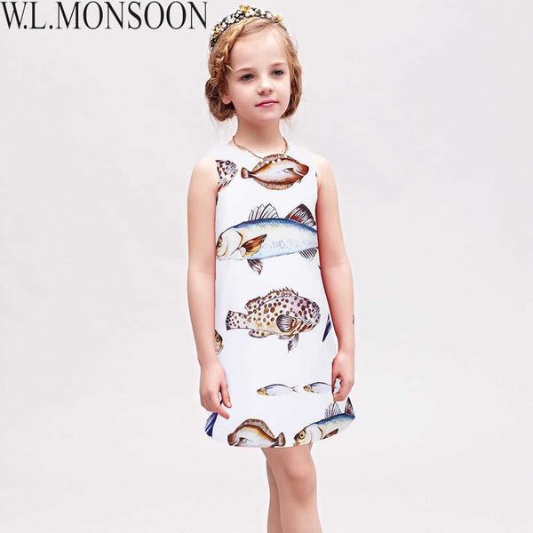 W.L.Monsoon Kızlar Elbiseler Balık Desen Prenses Yaz Elbise Çocuk Kostümleri Kolsuz Marka Çocuk Giyim Robe Fille Enfant Q0716