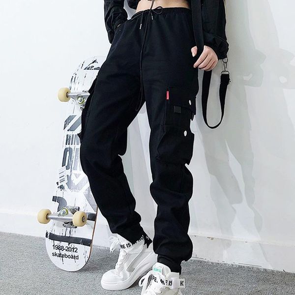 

women's pants & capris 2021 spring drawstring cargo women streetwear casual warm trousers hip high waist sweatpants big pockets loose j, Black;white
