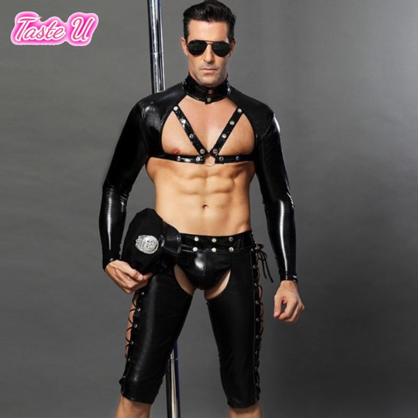 

mens police roleplay uniform nightclub motorcycle costume patent leather u convex homosexual lingerie american clothing, Black;white