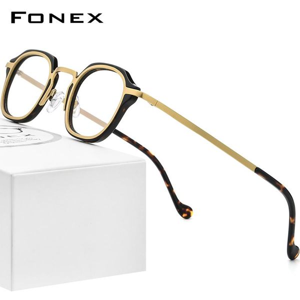 

fashion sunglasses frames fonex acetate titanium glasses frame men 2022 retro vintage square prescription eyeglasses optical spectacles eyew, Black