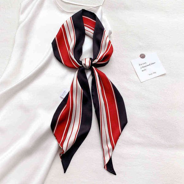 

scarves spring autumn korean isl style collarbone women's thin n long silk scarf dual-purpose ribbon striped scarf hair band, Blue;gray