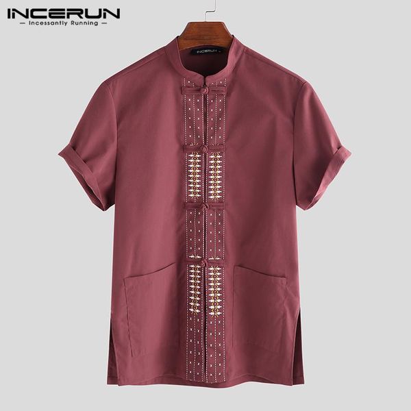 

men's casual shirts summer men shirt chinese style printed short sleeve tang suit stand collar button streetwear camisas hombre 2021 in, White;black