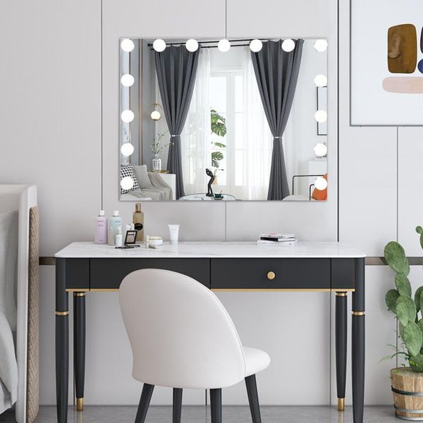 

mirrors led lighted mirror large makeup vanity with 15 pcs dimmable bulbs 3 modes colors dressing table mirror[us-stock]