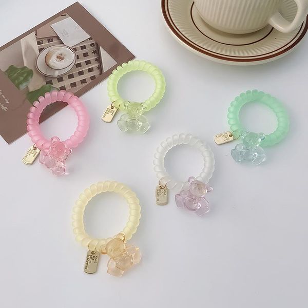 

hair accessories women girls cute cartoon bear transparent scrunchies telephone wire line elastic band headband fashion, Slivery;white