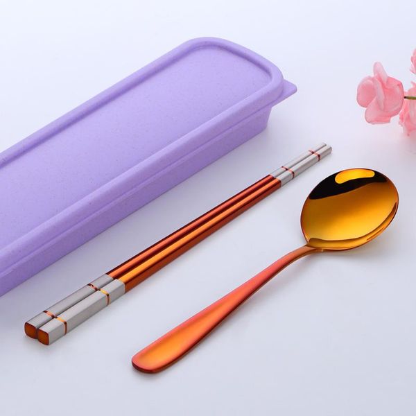 

dinnerware sets 18/8 stainless steel chopsticks spoon set portable with box travel cutlery children tableware school picnic