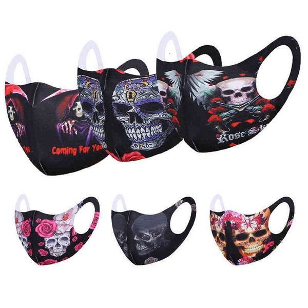 

halloween ice silk face mask print skull scary pumpkin masks anti dust dustproof reusable washable mouth cover