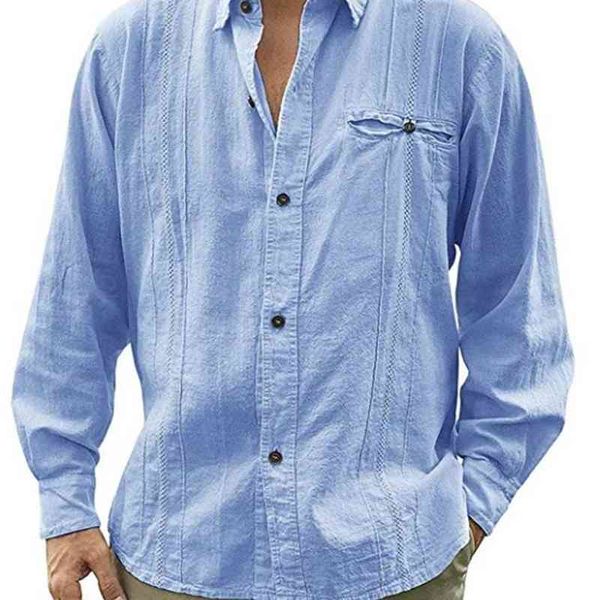 

men's shirts 2021 olid long leeve linen cardigan button lapel, White;black