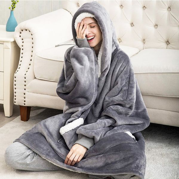 

oversized hoodies sweatshirt women winter hoodies fleece giant tv blanket with sleeves pullover oversize women hoody sweatshirts, Black