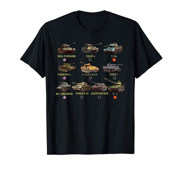 

men's t-shirts ten tanks m4 sherman panzer iv tiger ii t-34 t-shirt, White;black