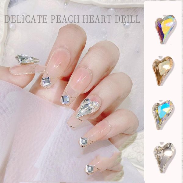 

10pcs nail art rhinestones 9*14mm crooked-peach-heart glass stones jewelry diy diamond decoration crystal gems accessories h&*& decorations, Silver;gold
