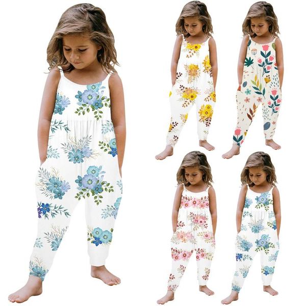 

toddler's jumpsuit baby girls strap cotton romper toddler sling harem trousers lace up sport casual loose summer clothe clothing sets, White