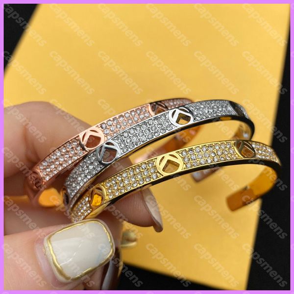 

diamonds women bracelet gold fashion ladies bracelets luxury designer jewelry opening f letters bangle accessories party wedding d2111123f, Black