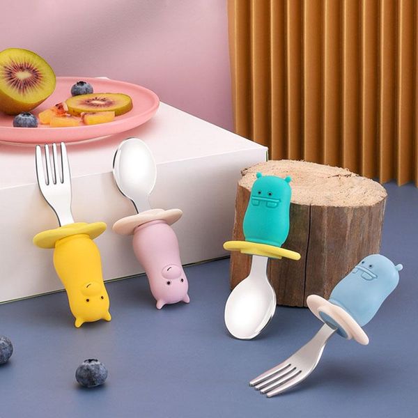 

cups, dishes & utensils 2-piece set baby learning feeding spoon fork 316 stainless steel short handle cartoon training tableware