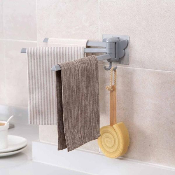 

towel racks plastic folding bathroom holder 3 swivel rail hanger hook rack handdoek badkamer shelf rotate hat