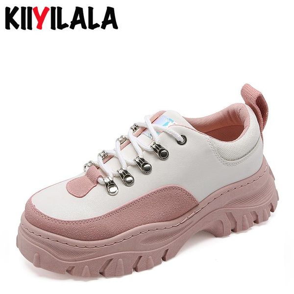 

boots kiiyilala women sneakers 2021 fashion platform ladies brand chunky causal ankle shoes woman leather sports, Black