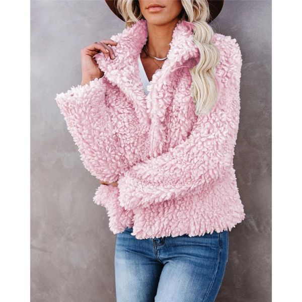

women's wool & blends 2021 autumn and winter lamb coat short fashion solid color high street cashmere rm*, Black