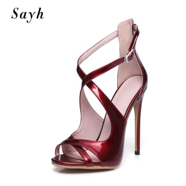 

dress shoes fashion women sandals peep toe thin high heels patent leather pumps stilettos buckle party black
