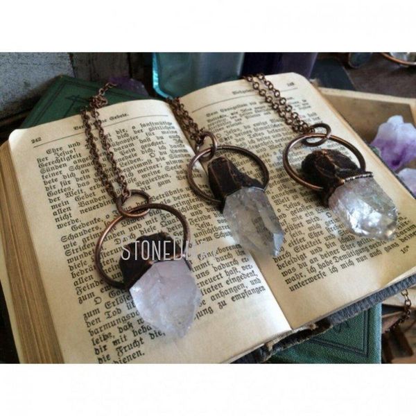 

pendant necklaces nm39954 raw crystal quartz necklace healing bohemian gypsy jewelry gift idea, Silver