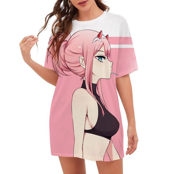 

cloocl cartoons darling in the franxx zero two women tee printed lady clothes loose short sleeve teens casual style leisure outfits, White