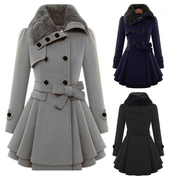 

women's wool & blends women windbreaker warm outwear with looped pile button closure asymmetrical hem cloak woolen cloth coat 21707, Black