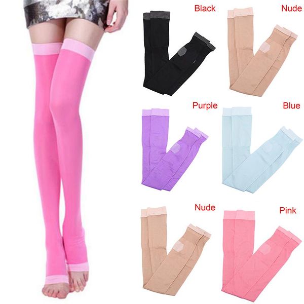 

compression stockings varicose veins open toe burn fat thin super sleeping overnight slimming socks & hosiery, Black;white