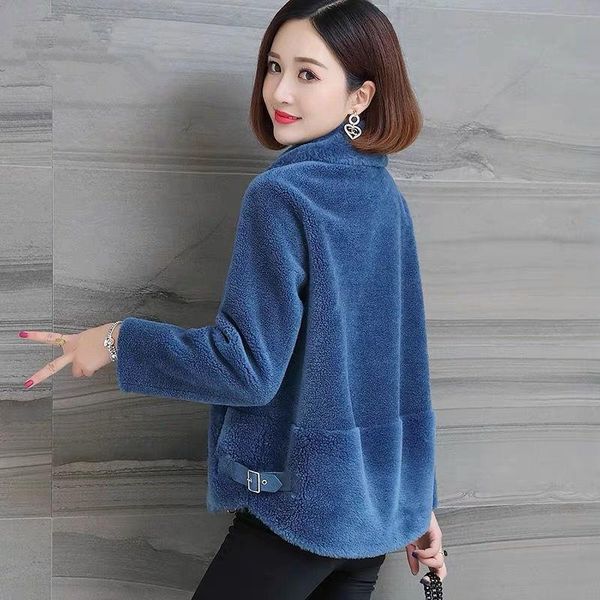 

women's fur & faux 2021 women winter nutural lambs wool coat ladies genuine granular sheep shearing jackets female casual solid warm ou, Black