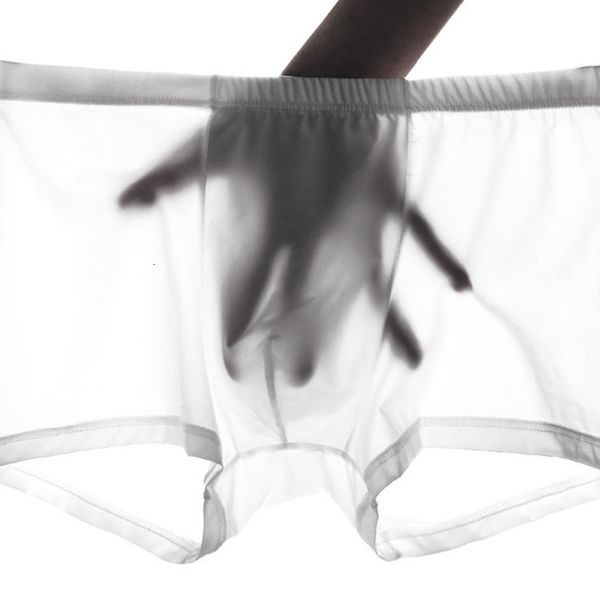 

thin breathable new men's underwear ice pure transparent summer flat angle, Black;white