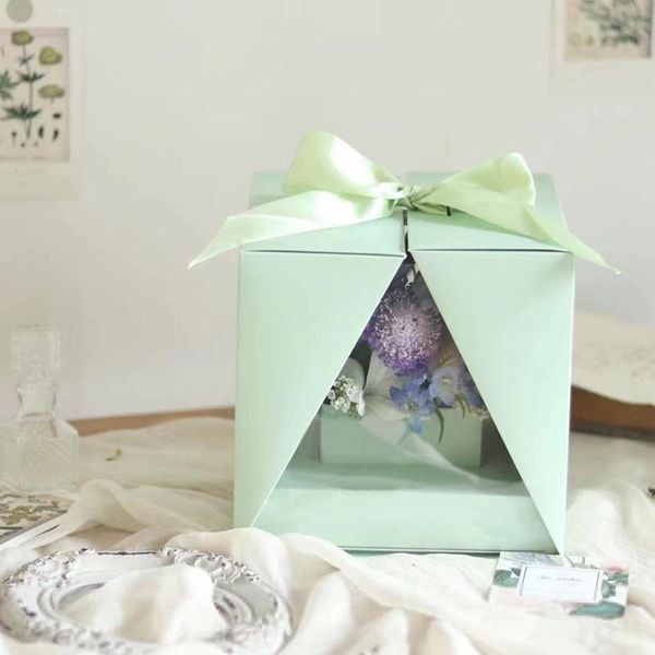 

gift wrap square v window transparent pvc folding portable paper box with ribbon surprise rose flower bouquet arrangement european gif
