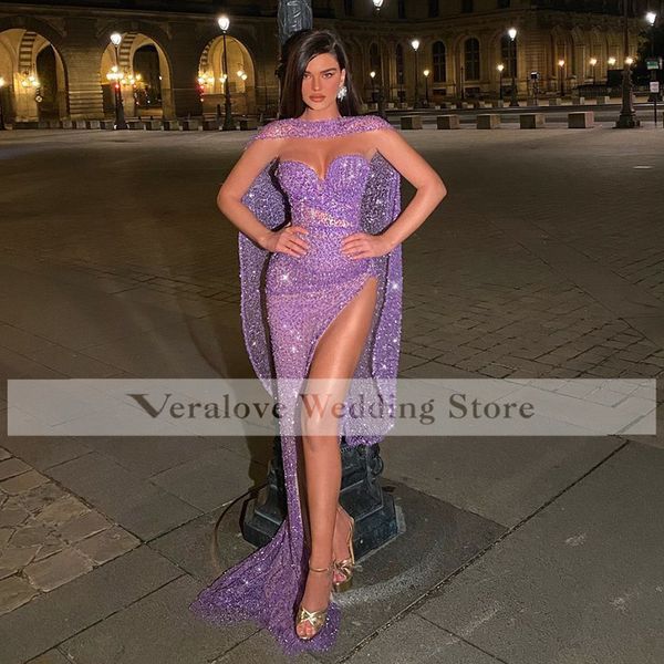 Viola Seuqins Abito da sera con mantello Sexy fessura Celebrity Red Carpet Prom Abiti da festa Custom robe de soir￩e de mariage