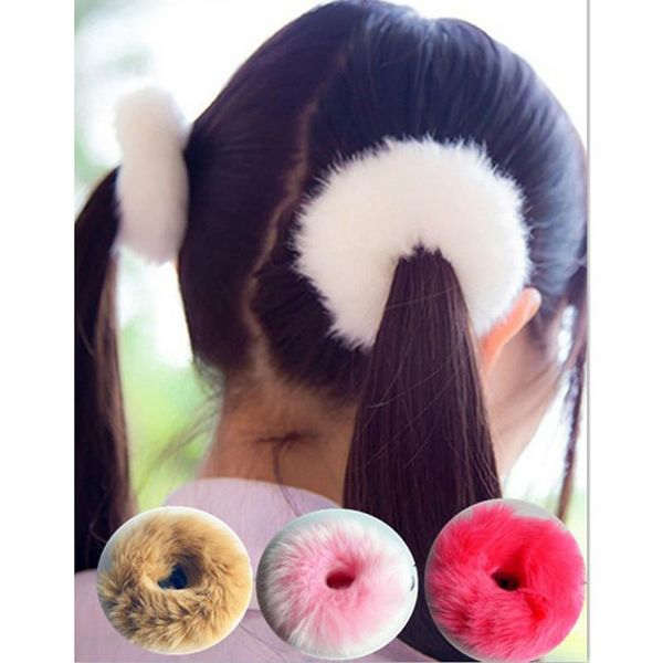 

soft plush fur hair bands cute elastic rope band ties for women accessory artificial ball girl headwear accessories