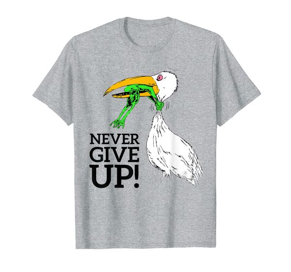 

t-shirt never give up stork and frog t-shirt, White;black