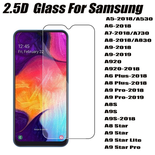 2.5D 0.33mm Protetor de tela de vidro temperado de vidro para Samsung Galaxy A5 A6 A8 A8 A9 Plus 2018 A9PRO 2019 A8S A9s Star Lite Pro A3