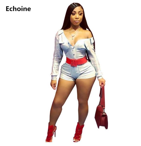 

women's jumpsuits & rompers sequine playsuit v-neck long sleeve slim bodycon jumpsuit clubwear outfit woman elegant party romper overal, Black;white