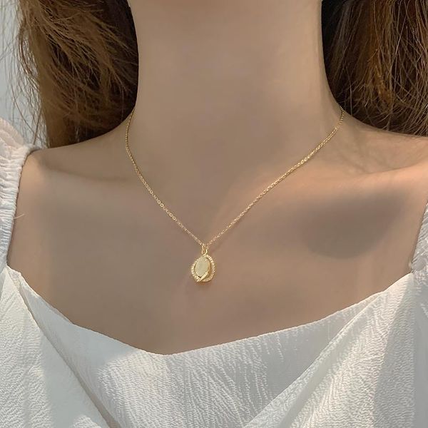 

chains necklace women's fashion net red simple temperament niche design sense summer opal pendant clavicle chain 2021, Silver