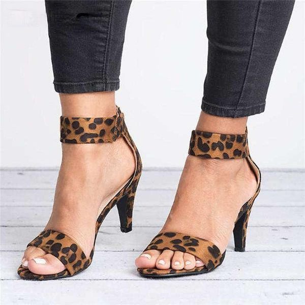 

sandals 2021autumnautumnautumnwomen thin high heel open toe zipper suede wedding leopard ladies black sandal shoes sexy